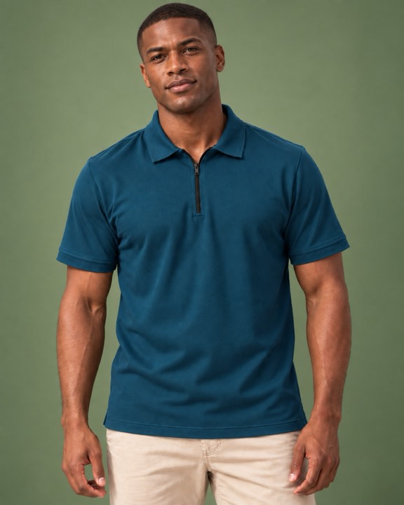 Homem de camisa polo azul